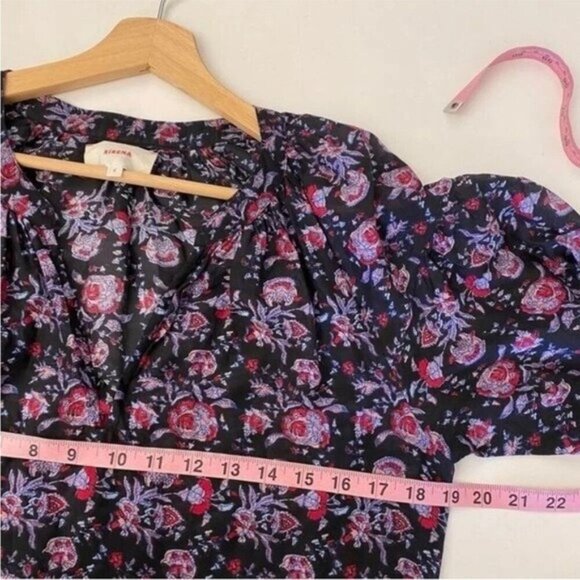 XiRENA Annieka Long Sleeve Belted Tie Midi Dress Silk Blend Floral Black Small - Picture 16 of 16